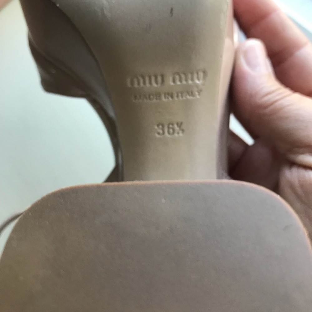 Miu Miu Jeweled Heel Ankle Strap Platforms in Nude - Picture 7 of 8